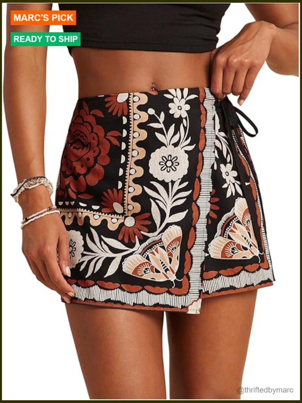 Boho Floral Skort with Elastic Waist and Tie Side Wrap - Summer Casual